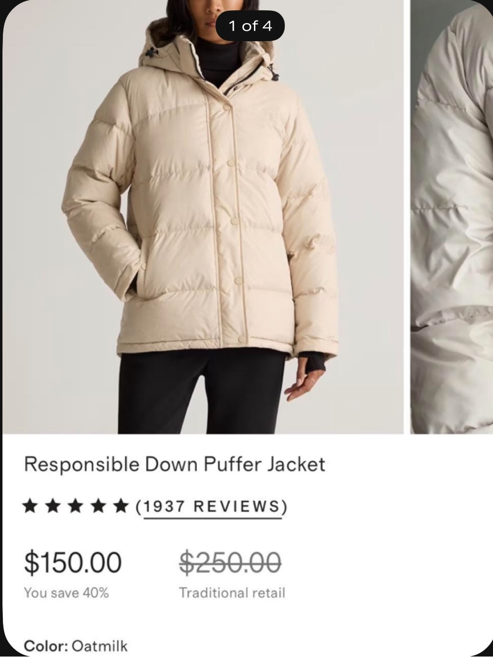 Quince Oatmilk Hooded Puffer Jacket